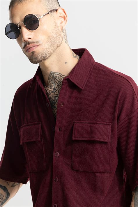 Buy Men's TwinFlap Maroon Oversized Shirt Online .